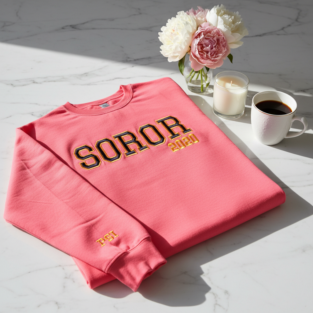 Puff Embroidered Soror Sweatshirt.