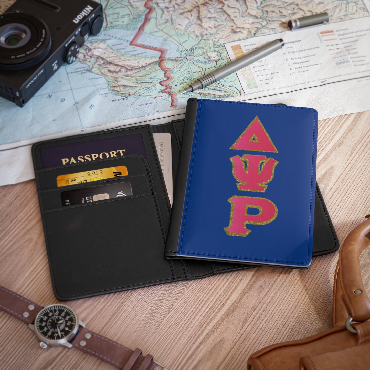 Delta Psi Rho Passport Cover, Personalized Travel Case, Sorority Gift, Wallet Organizer, TSA Compliant